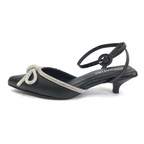 FADRID - CALZADO CACHATINA - ESTILETO MUJER - CUERO NEGRO X PLATEADO - TACON 3.5 (5.5 CM)