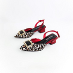 GIORGY STORE - CALZADO CACHATINA - ESTILETO MUJER - CUERO ANIMAL PRINT X CHAROL ROJO/NEGRO - TACON 3.5 (5.5 CM)