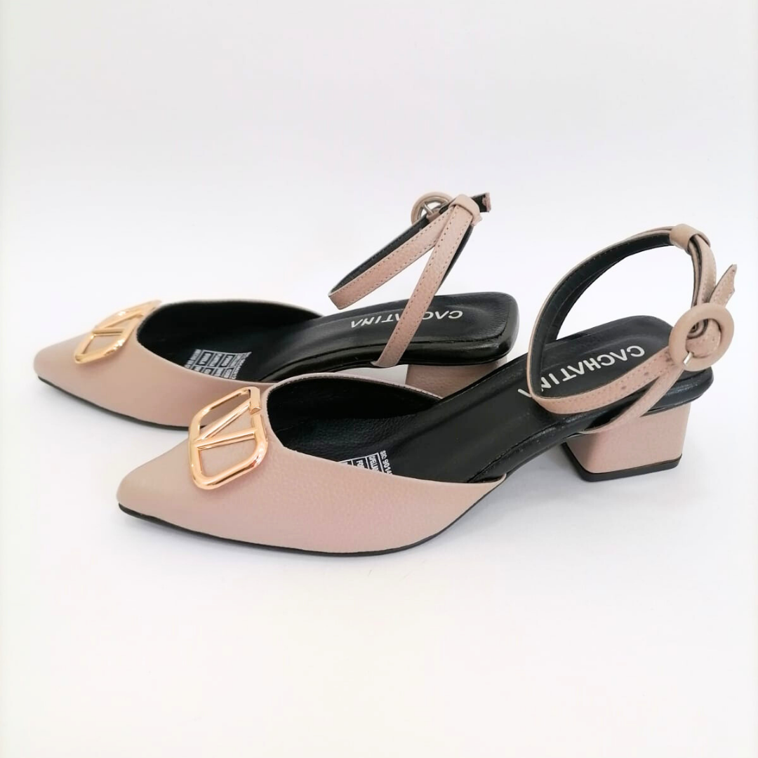 IDRIS - CALZADO CACHATINA - ESTILETO MUJER - CUERO TAUPE X NEGRO - TACON 3.5 (5.5 CM)