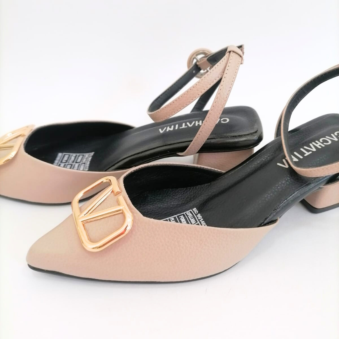 IDRIS - CALZADO CACHATINA - ESTILETO MUJER - CUERO TAUPE X NEGRO - TACON 3.5 (5.5 CM)
