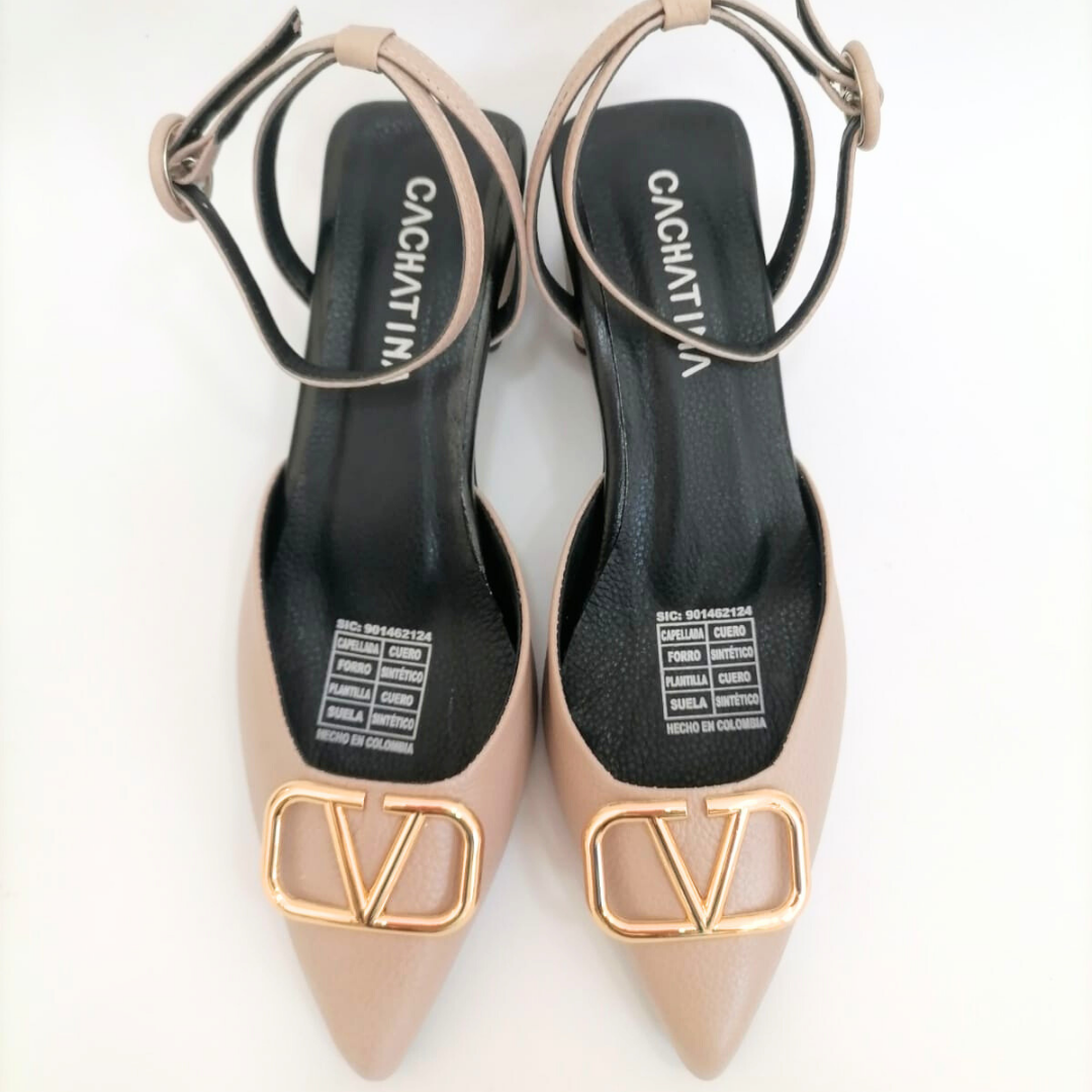 IDRIS - CALZADO CACHATINA - ESTILETO MUJER - CUERO TAUPE X NEGRO - TACON 3.5 (5.5 CM)