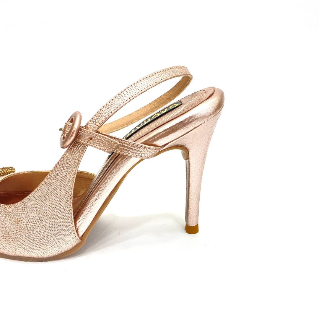 TACÒN - IZABELA - 8.5 - CUERO DEJAVU ORO ROSA - CALZADO CACHATINA