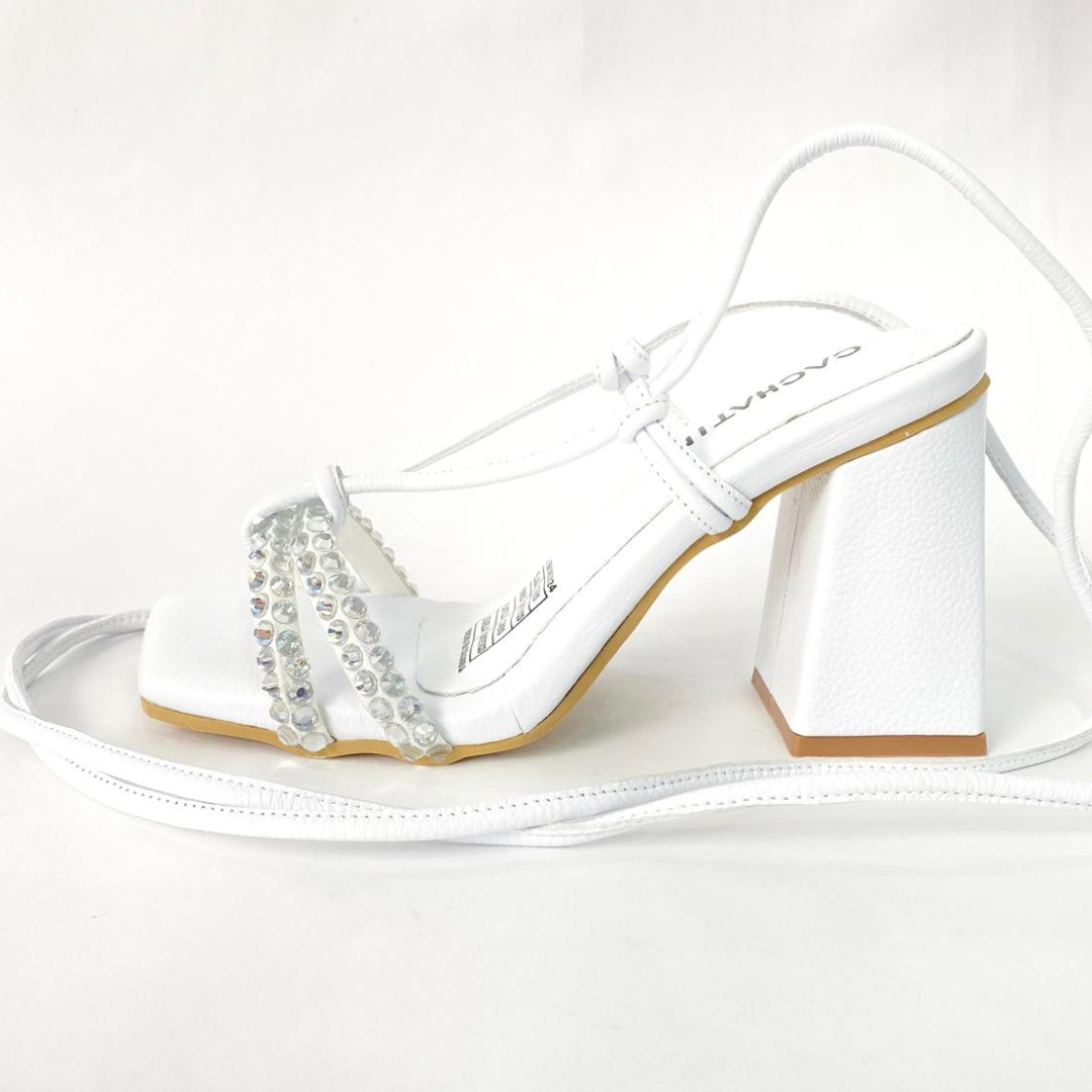 CALZADO CACHATINA - TACON MUJER - JANNA - CUERO BLANCO - ALTURA 7.5 (10 CM)