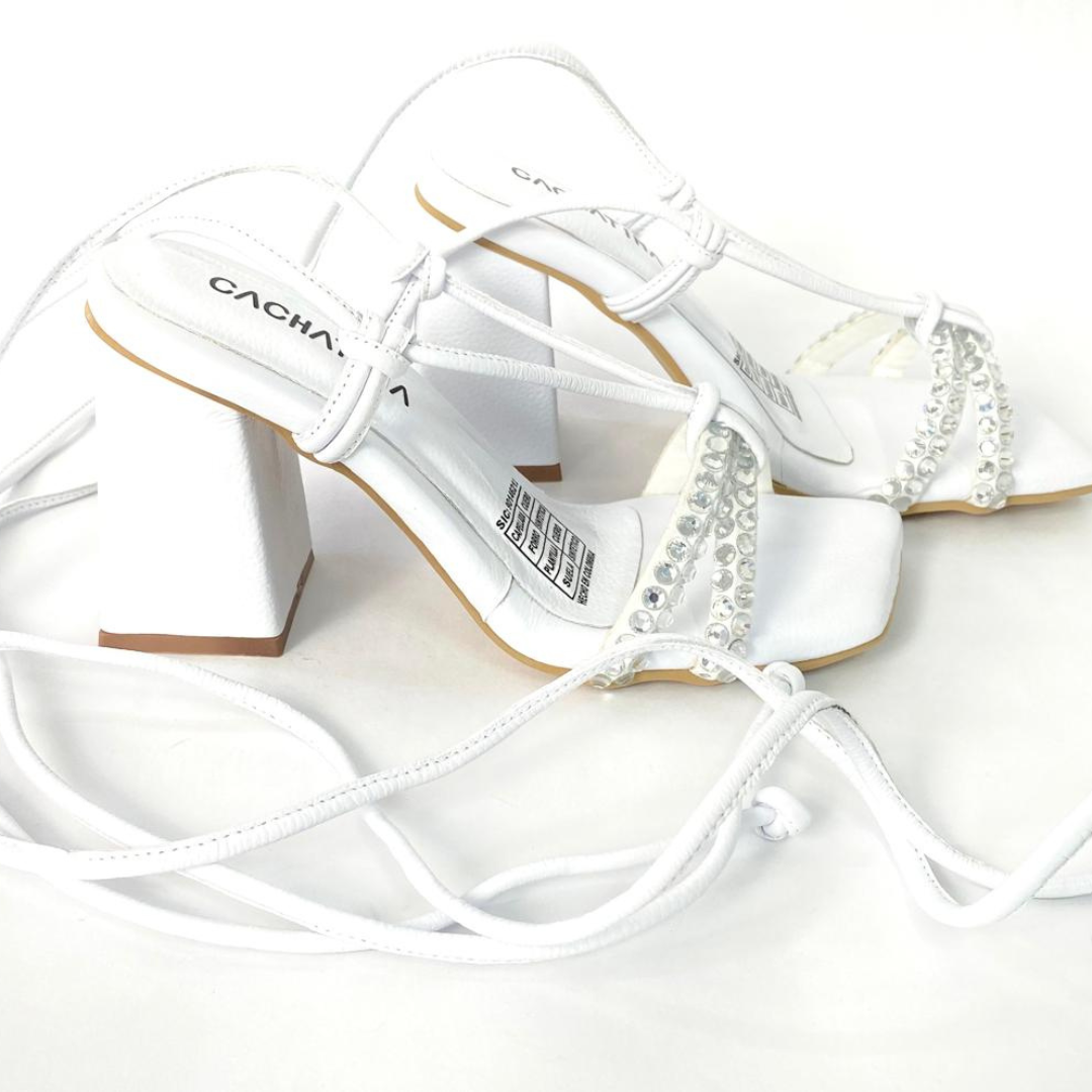 CALZADO CACHATINA - TACON MUJER - JANNA - CUERO BLANCO - ALTURA 7.5 (10 CM)