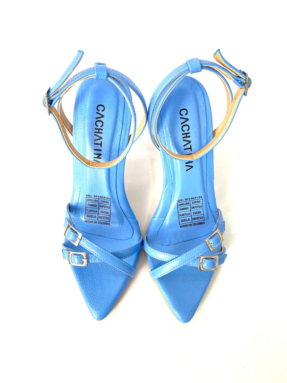 TACÒN - JANSET - 7.5 - CUERO AZUL CIELO- CALZADO CACHATINA