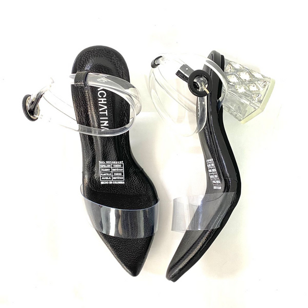 CALZADO CACHATINA - TACON MUJER - JASIRA - CUERO NEGRO - ALTURA 5.5 (7 CM)