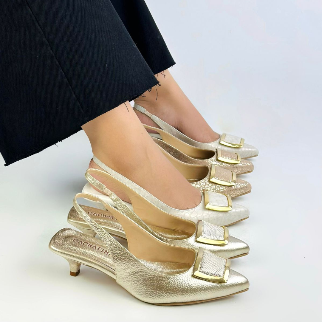 JINLAN - CALZADO CACHATINA - ESTILETO MUJER - CUERO DORADO - TACON 3.5 (5 CM)