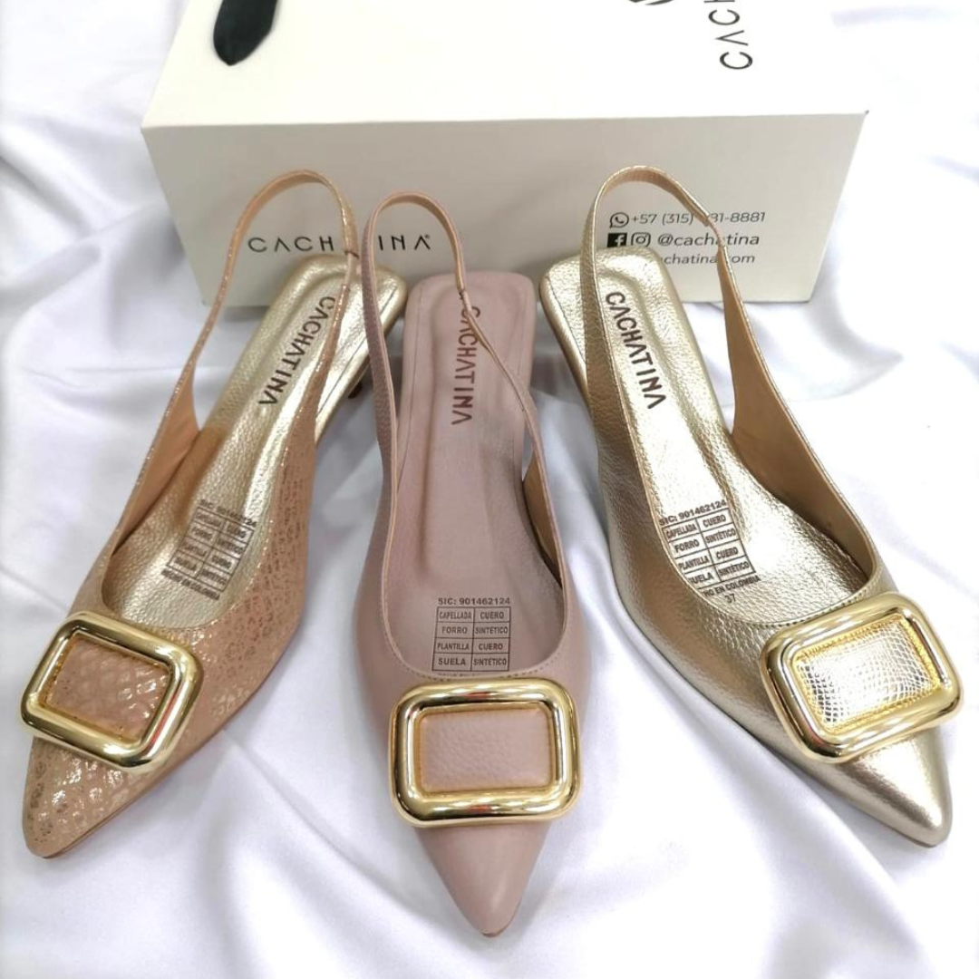 JINLAN - CALZADO CACHATINA - ESTILETO MUJER - CUERO DORADO - TACON 3.5 (5 CM)