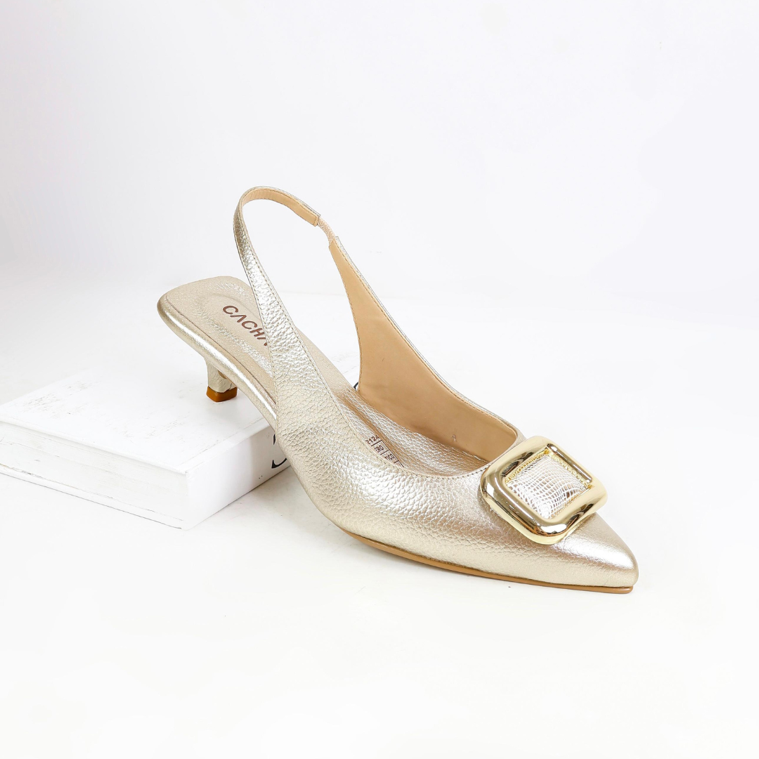 JINLAN - CALZADO CACHATINA - ESTILETO MUJER - CUERO DORADO - TACON 3.5 (5 CM)