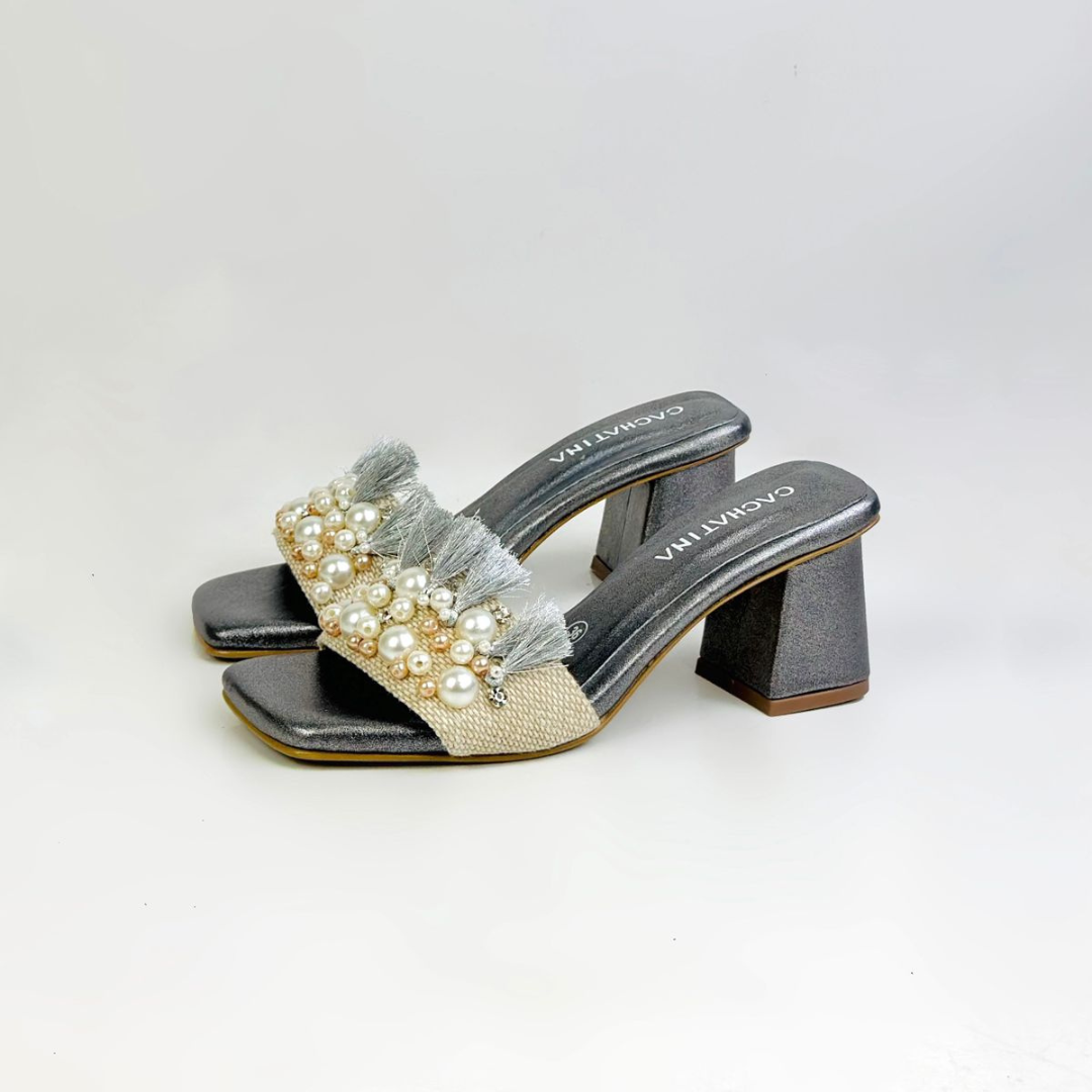 CALZADO CACHATINA - TACON MUJER - JUNJEY - CUERO GRIS PLOMO - ALTURA 5.5 (7.5 CM)