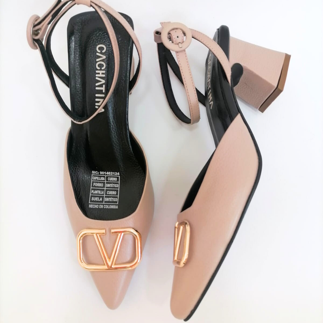 KALANDY - CALZADO CACHATINA - ESTILETO MUJER - CUERO TAUPE X NEGRO - TACON 5.5 (7.5 CM)