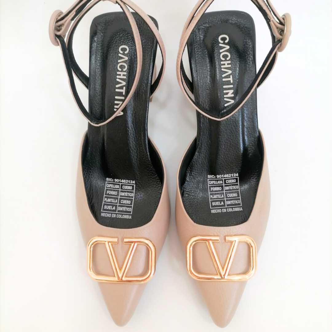 KALANDY - CALZADO CACHATINA - ESTILETO MUJER - CUERO TAUPE X NEGRO - TACON 5.5 (7.5 CM)