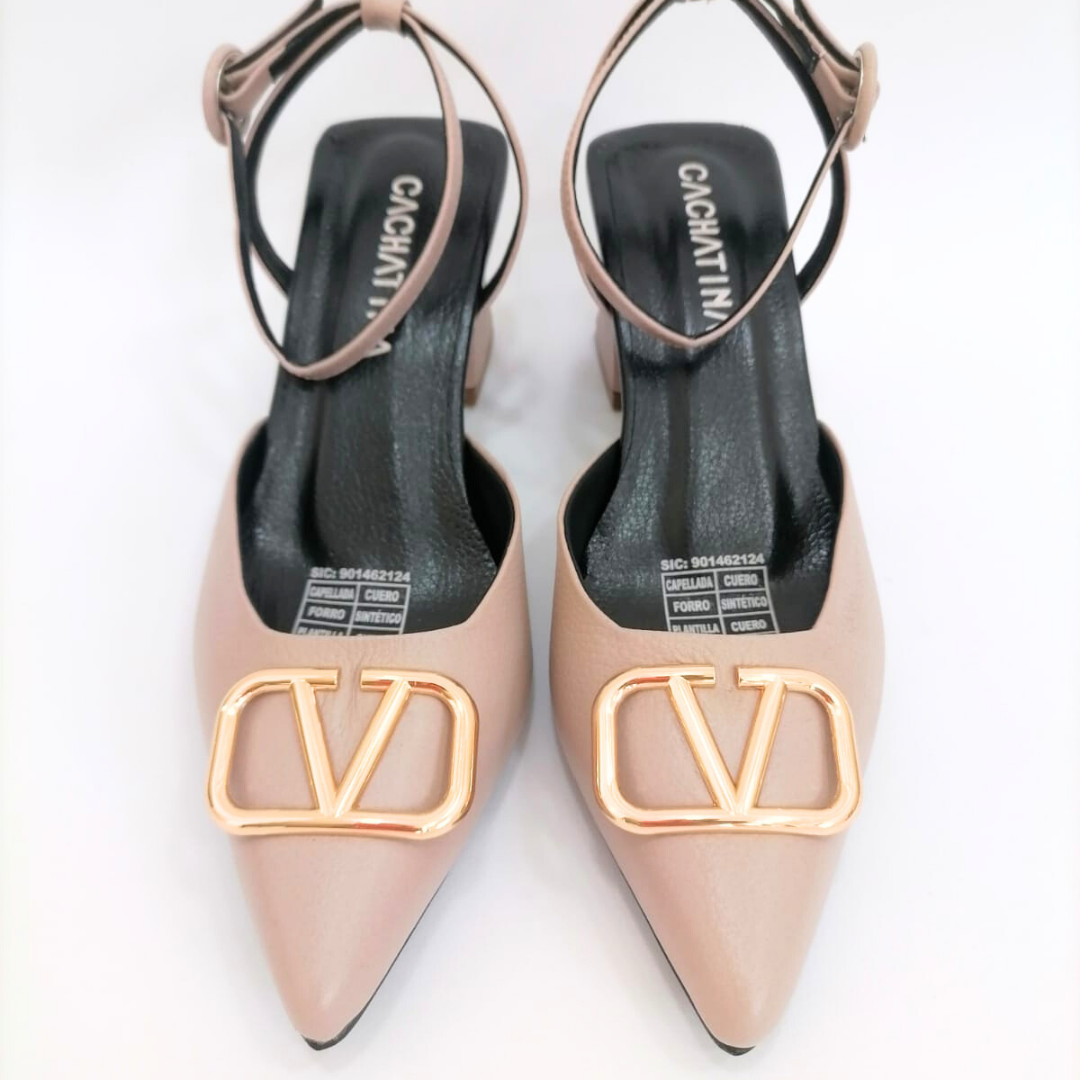 KALANDY - CALZADO CACHATINA - ESTILETO MUJER - CUERO TAUPE X NEGRO - TACON 5.5 (7.5 CM)