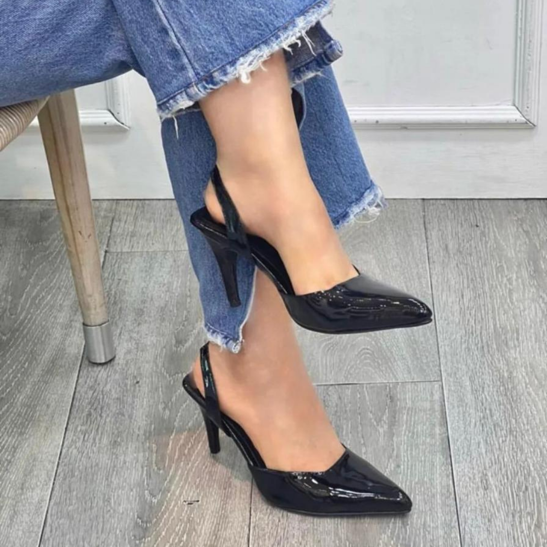 KAPRINA - CALZADO CACHATINA - ESTILETO MUJER - CUERO CHAROL NEGRO - TACON 7.5 (10 CM)