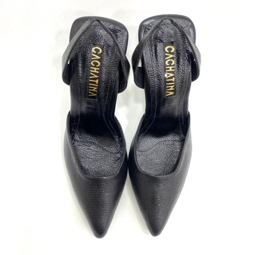 KAPRINA - CALZADO CACHATINA - ESTILETO MUJER - CUERO DEJAVU NEGRO - TACON 8.5 (11 CM)