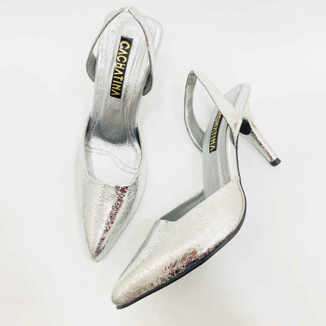 KAPRINA - CALZADO CACHATINA - ESTILETO MUJER - CUERO LIRA PLATEADO - TACON 7.5 (10 CM)