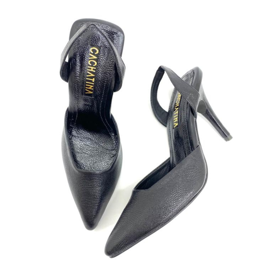 KAPRINA - CALZADO CACHATINA - ESTILETO MUJER - CUERO DEJAVU NEGRO - TACON 8.5 (11 CM)
