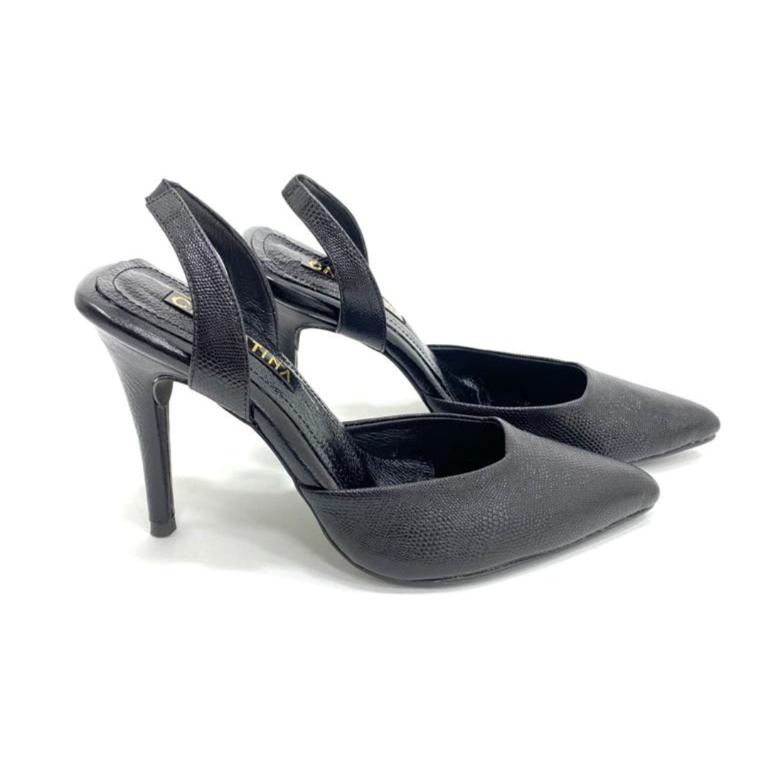 KAPRINA - CALZADO CACHATINA - ESTILETO MUJER - CUERO DEJAVU NEGRO - TACON 8.5 (11 CM)