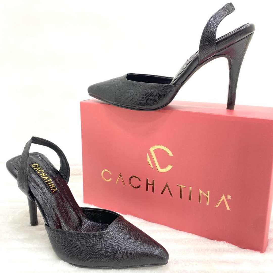 KAPRINA - CALZADO CACHATINA - ESTILETO MUJER - CUERO DEJAVU NEGRO - TACON 8.5 (11 CM)