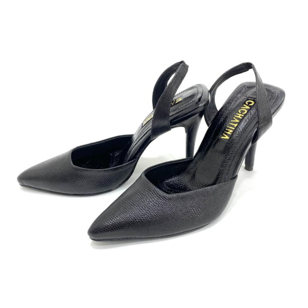 KAPRINA - CALZADO CACHATINA - ESTILETO MUJER - CUERO DEJAVU NEGRO - TACON 8.5 (11 CM)