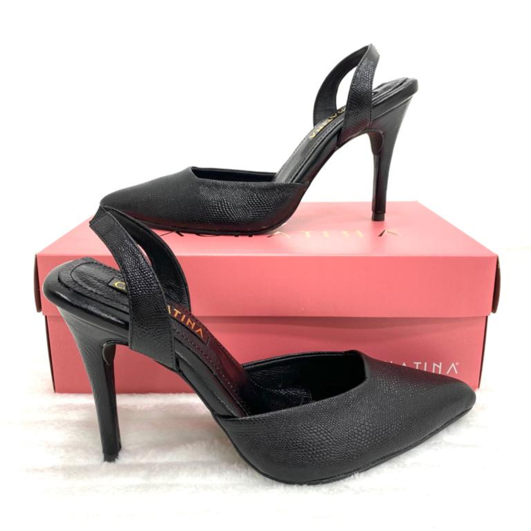 KAPRINA - CALZADO CACHATINA - ESTILETO MUJER - CUERO DEJAVU NEGRO - TACON 8.5 (11 CM)