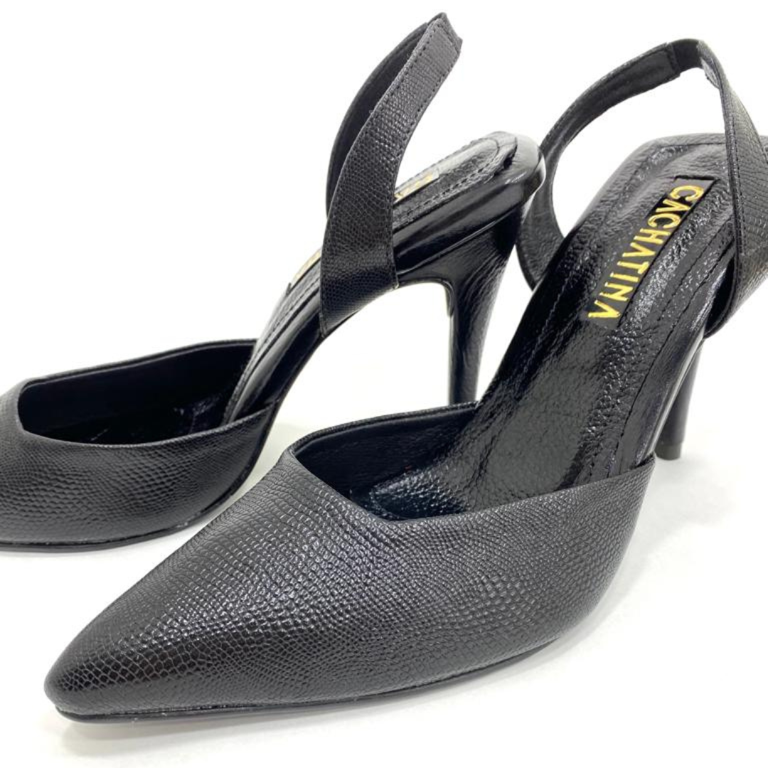 KAPRINA - CALZADO CACHATINA - ESTILETO MUJER - CUERO DEJAVU NEGRO - TACON 8.5 (11 CM)