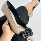 KILIA - CALZADO CACHATINA - ESTILETO MUJER - CUERO TAUPE X NEGRO - TACON 3.5 (5 CM)