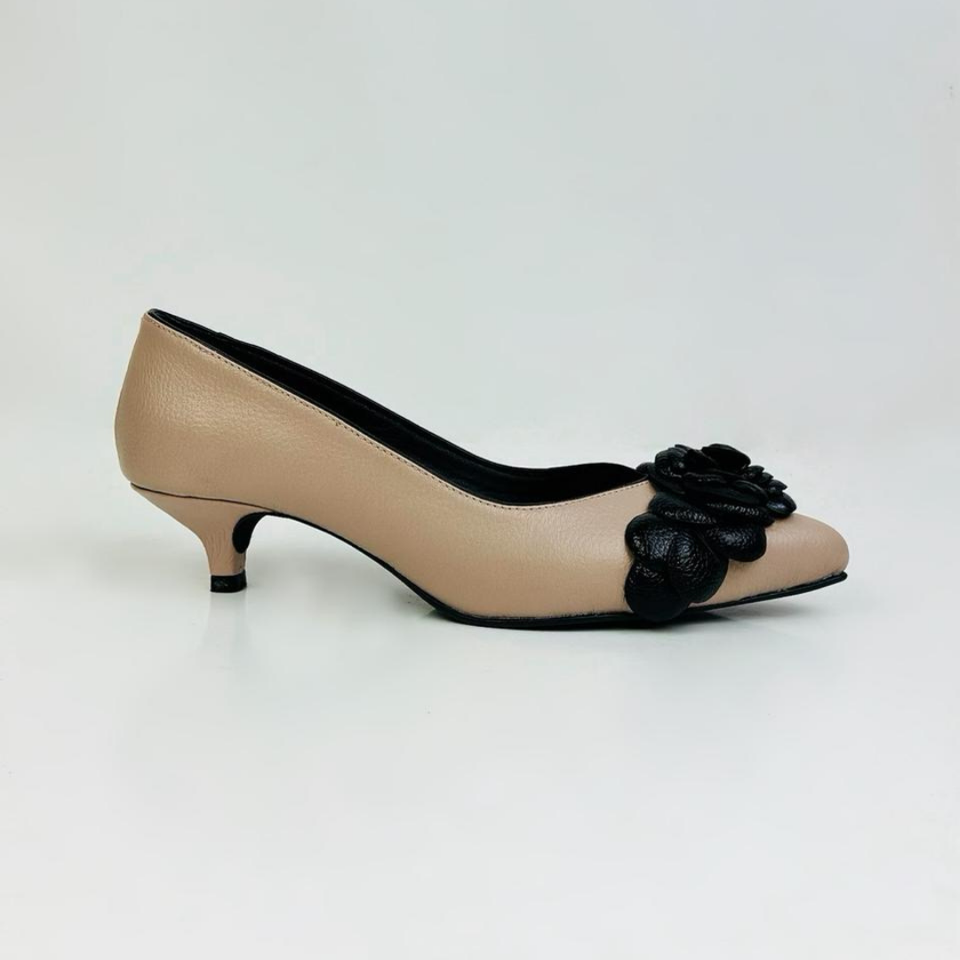 KILIA - CALZADO CACHATINA - ESTILETO MUJER - CUERO TAUPE X NEGRO - TACON 3.5 (5 CM)