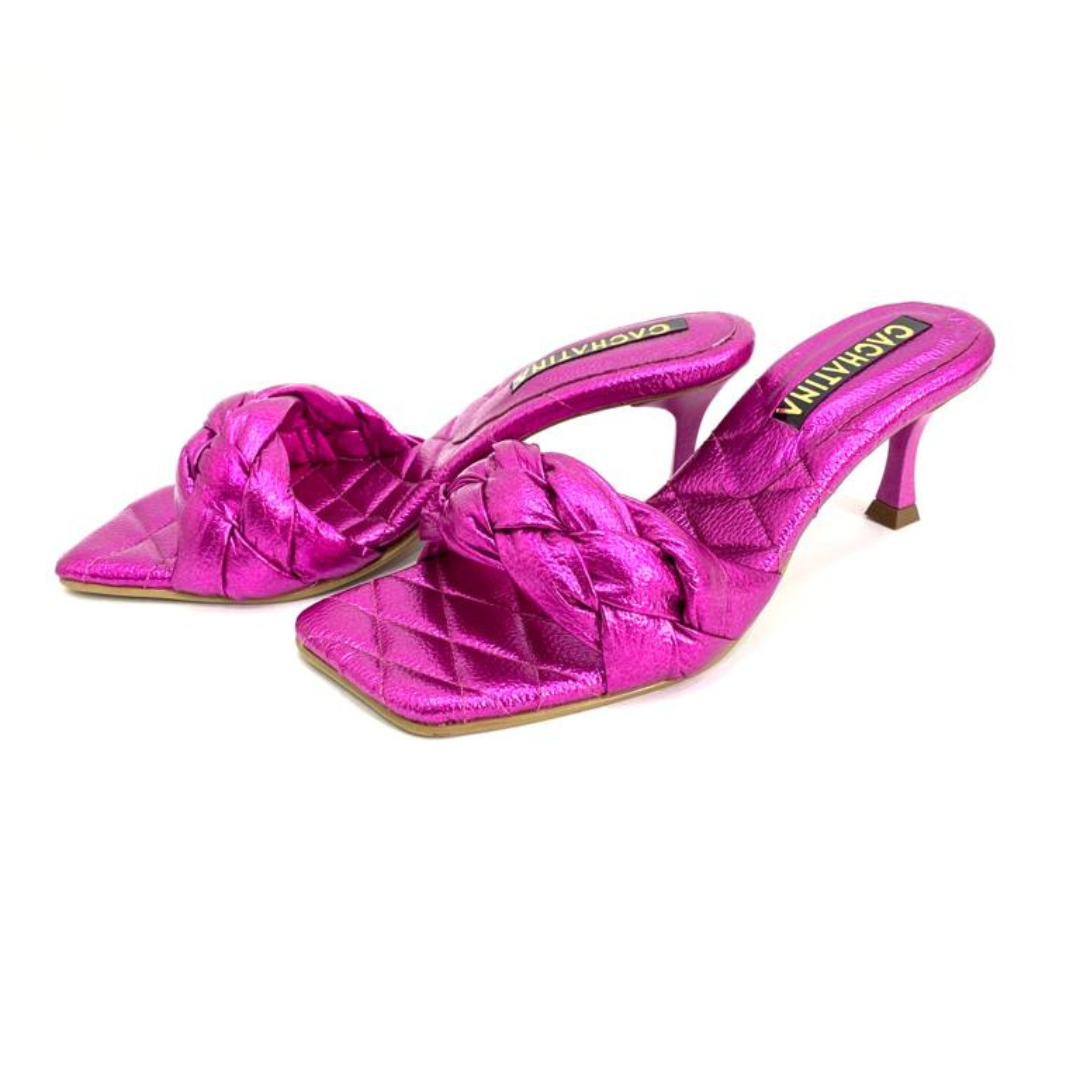 CALZADO CACHATINA - TACON MUJER - KIM - CUERO FUCSIA METALIZADO - ALTURA 5.5 (7 CM)