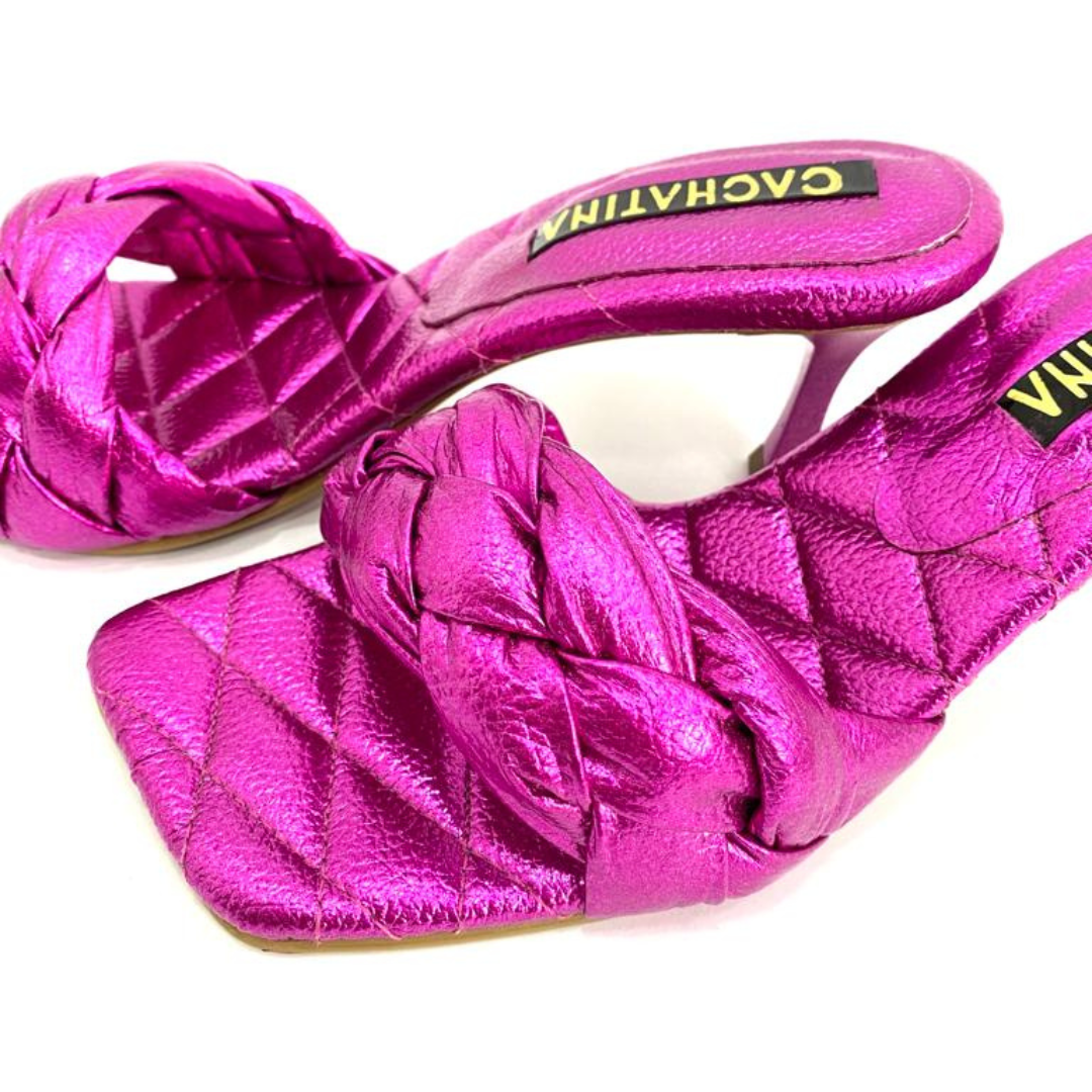 CALZADO CACHATINA - TACON MUJER - KIM - CUERO FUCSIA METALIZADO - ALTURA 5.5 (7 CM)