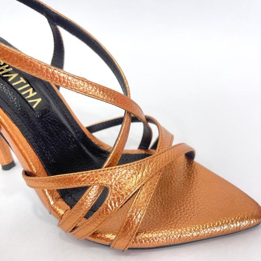 CALZADO CACHATINA - TACON MUJER - KINSLEY - CUERO BRONCE - ALTURA 8.5 (11 CM)
