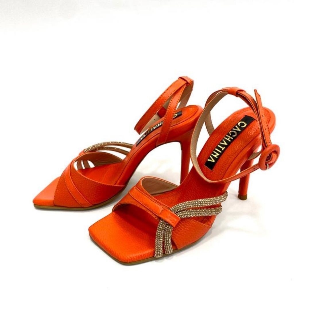 TACÒN - KRISTEN - 8.5 - CUERO NARANJA X ORO ROSA - CALZADO CACHATINA