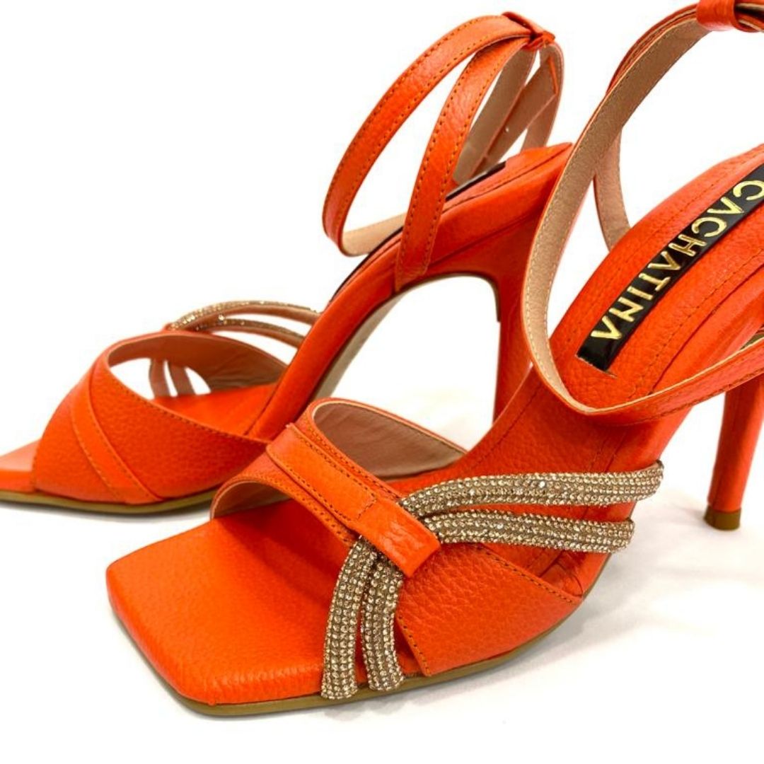 TACÒN - KRISTEN - 8.5 - CUERO NARANJA X ORO ROSA - CALZADO CACHATINA