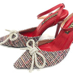 TACÒN - LEIF - 8.5 - CUERO ROJO X TEX NEGRO/BLANCO - CALZADO CACHATINA