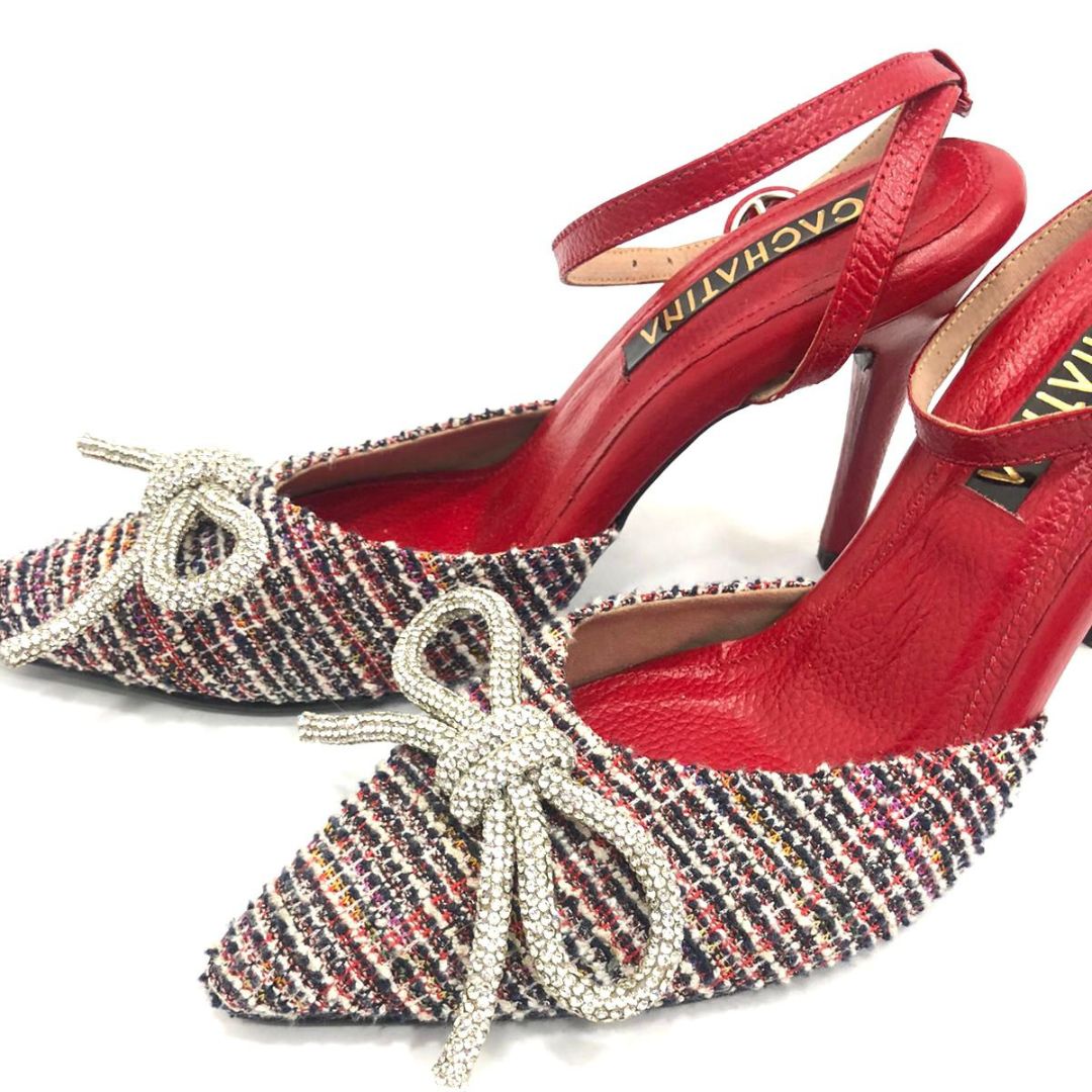 TACÒN - LEIF - 8.5 - CUERO ROJO X TEX NEGRO/BLANCO - CALZADO CACHATINA