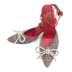 TACÒN - LEIF - 8.5 - CUERO ROJO X TEX NEGRO/BLANCO - CALZADO CACHATINA