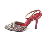 TACÒN - LEIF - 8.5 - CUERO ROJO X TEX NEGRO/BLANCO - CALZADO CACHATINA