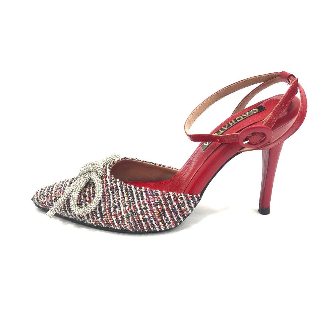 TACÒN - LEIF - 8.5 - CUERO ROJO X TEX NEGRO/BLANCO - CALZADO CACHATINA