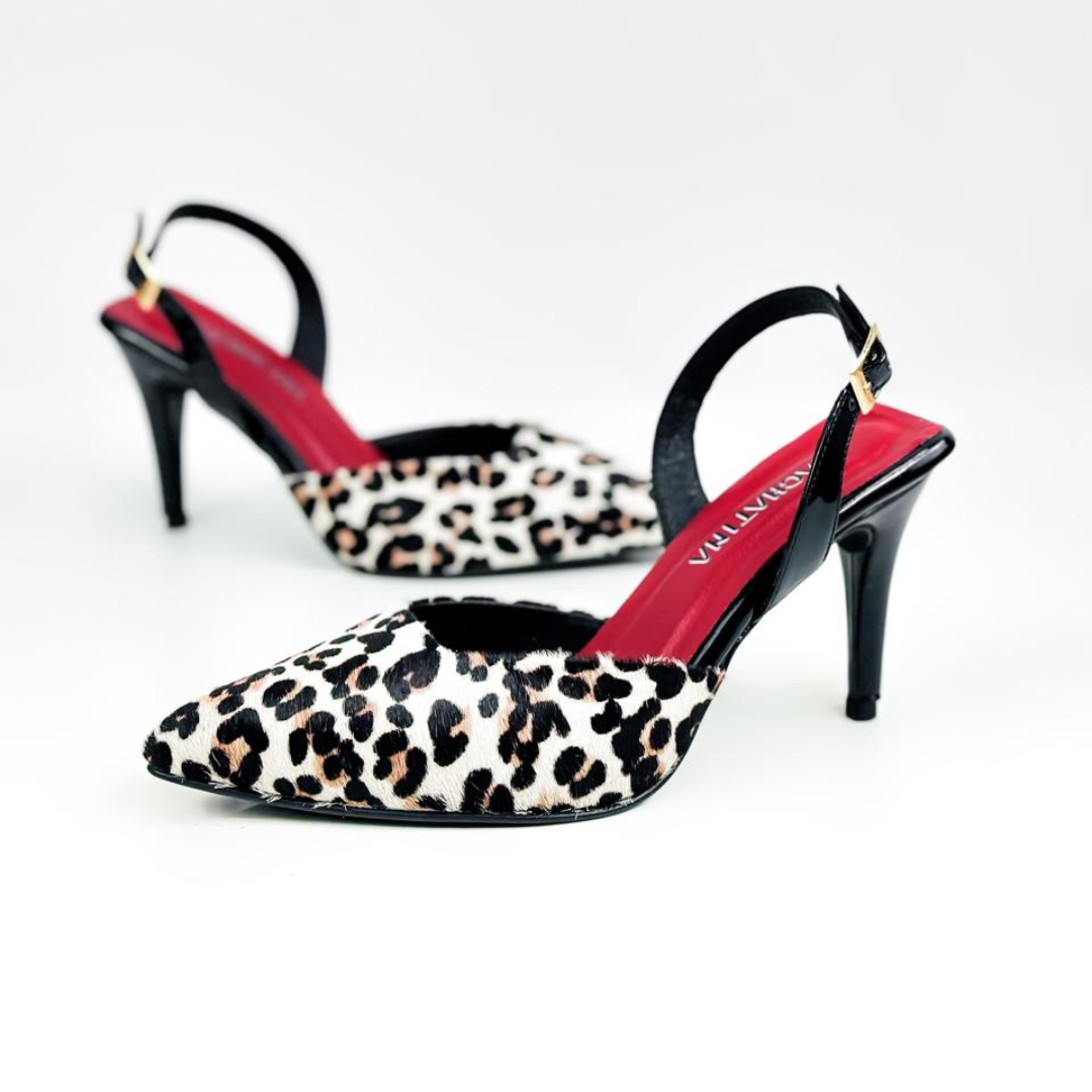 LEIRE - CALZADO CACHATINA - ESTILETO MUJER - CUERO ANIMAL PRINT X CHAROL NEGRO/ROJO  - TACON 7.5 (10 CM)