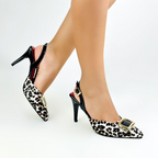 LEIRIN - CALZADO CACHATINA - ESTILETO MUJER - CUERO ANIMAL PRINT X CHAROL NEGRO/ROJO  - TACON 7.5 (10 CM)