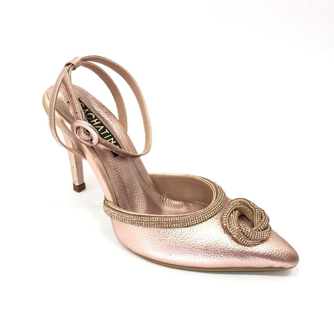 TACÒN - LORELAY - 8.5 - CUERO ORO ROSA - CALZADO CACHATINA