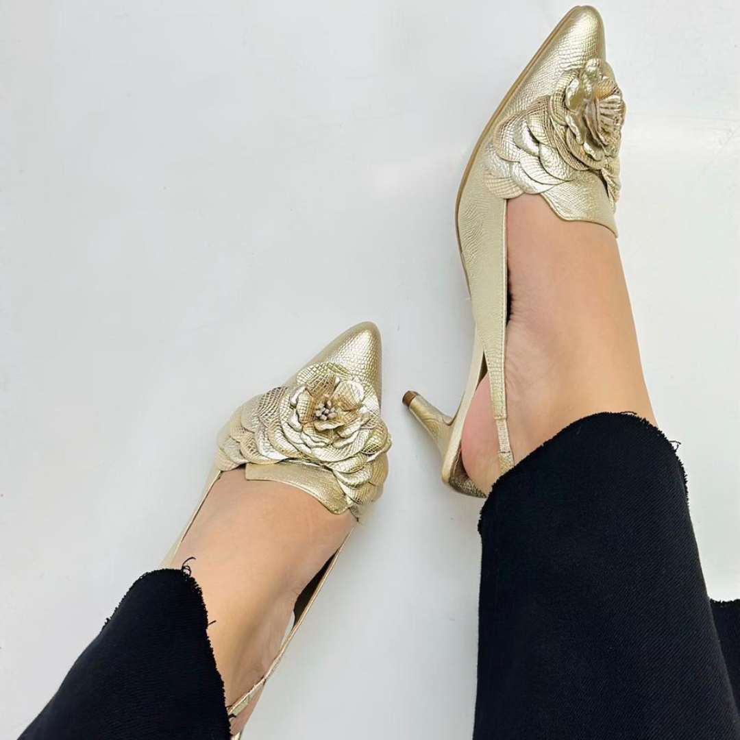 MARCELA - CALZADO CACHATINA - ESTILETO MUJER - CUERO DORADO - TACON 5.5 (7.5 CM)