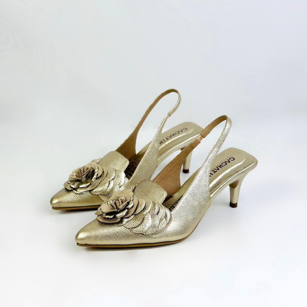 MARCELA - CALZADO CACHATINA - ESTILETO MUJER - CUERO DORADO - TACON 5.5 (7.5 CM)