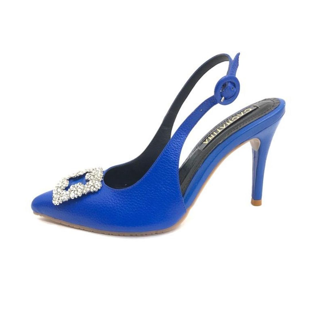 TACÒN - MAMBRIS - 8.5 - CUERO AZUL PRINCESA - CALZADO CACHATINA