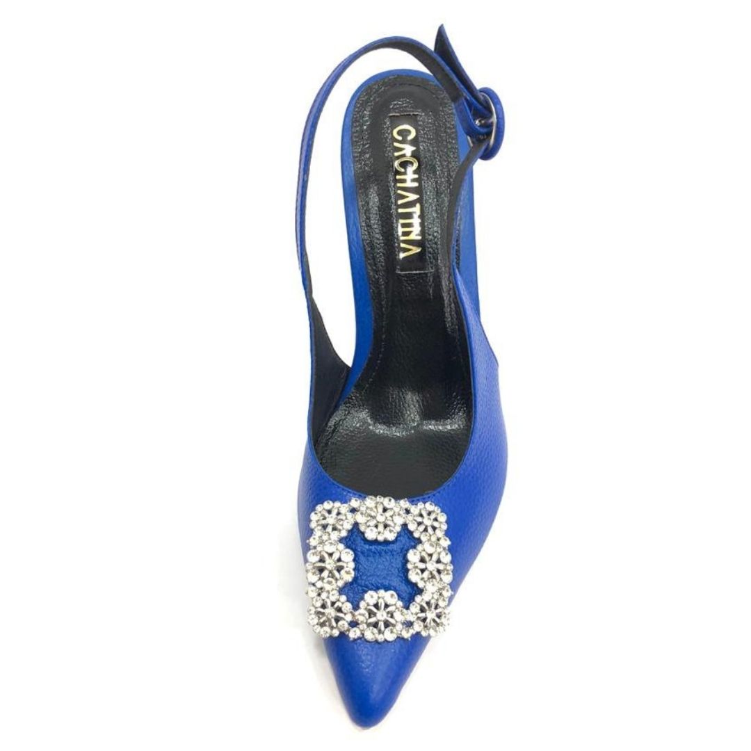 TACÒN - MAMBRIS - 8.5 - CUERO AZUL PRINCESA - CALZADO CACHATINA