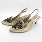 MARCELIN - CALZADO CACHATINA - ESTILETO MUJER - CUERO DORADO X NEGRO - TACON 5.5 (7.5 CM)