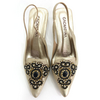 MARCELIN - CALZADO CACHATINA - ESTILETO MUJER - CUERO DORADO X NEGRO - TACON 5.5 (7.5 CM)