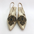 MARCELIN - CALZADO CACHATINA - ESTILETO MUJER - CUERO DORADO X NEGRO - TACON 5.5 (7.5 CM)
