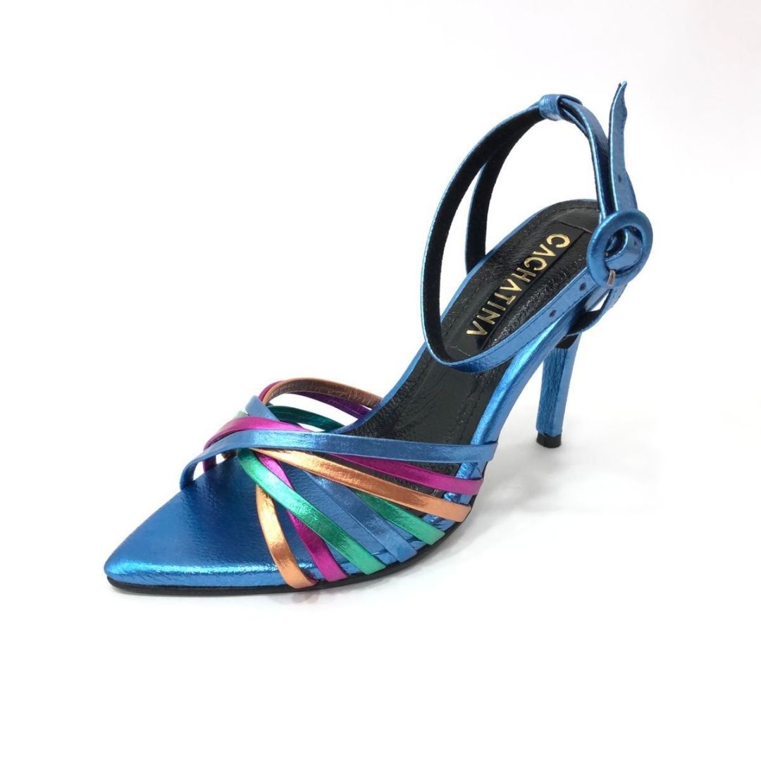TACÒN -NABILA - 8.5 - CUERO METALIZADO AZUL - CALZADO CACHATINA