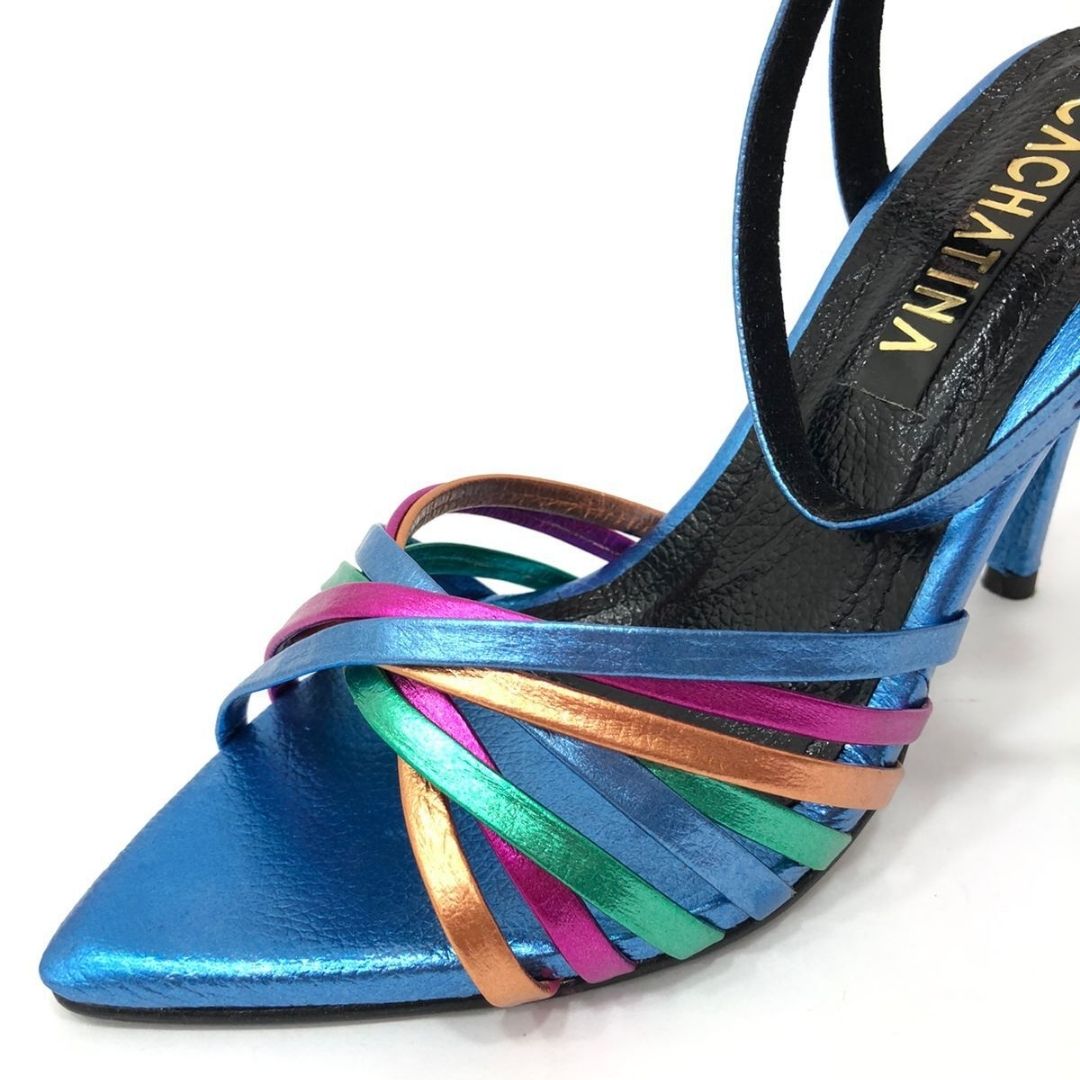 TACÒN -NABILA - 8.5 - CUERO METALIZADO AZUL - CALZADO CACHATINA